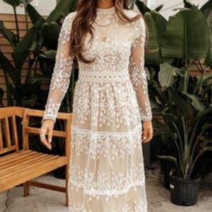 Bohme White Lace Long Sleeve Dress